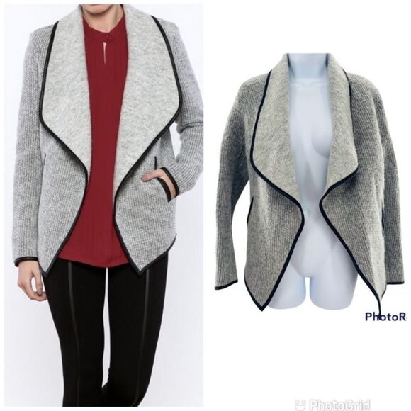 CUPCAKES & CASHMERE Gray Wool Open front Sweater Cardigan - Picture 2 of 9